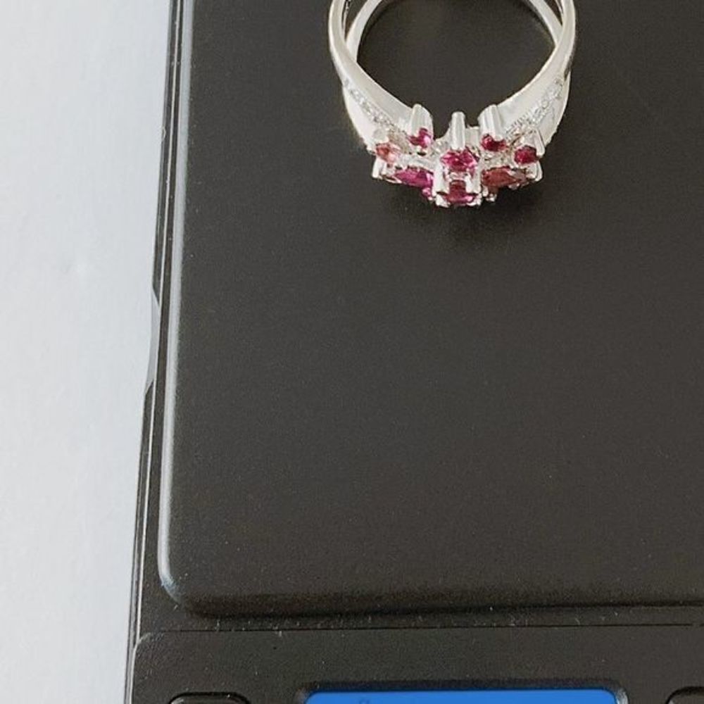 Tourmaline & Diamond Ring 14K White Gold, Unique Engagement / Anniversary Ring - Picture 14 of 15